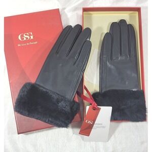 GSG Women's High Quality Genuine Leather Glove w/ Fur Wrists - Black - S (7.5)